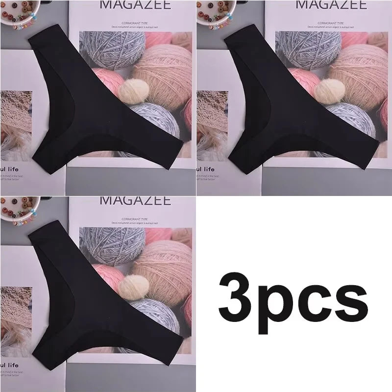 3 pairs - Women's Panties - Ice Silk Underwear Low Waist V-Waist Briefs Cotton Crotch Breathable Quick-Drying Sports Underwear