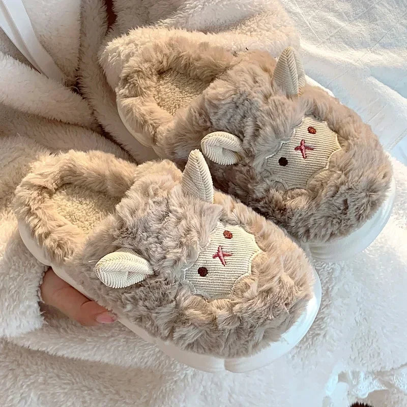 Sheep Plush Slippers - Warm Fluffy Faux Fur Sheep Cotton Slippers
