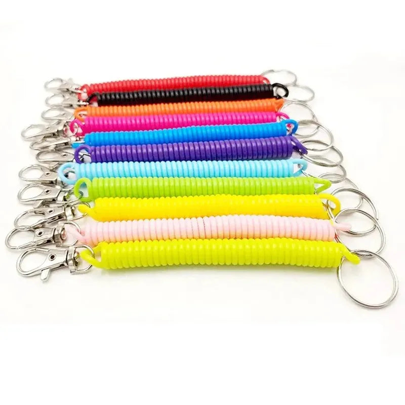 1-3 Pcs - 18cm Spiral Elastic Spring Rope Keychain - Key Ring Metal Carabiner for Anti-lost Ant-theft Phone, Wallet - Spring Key Cord Clasp Hook