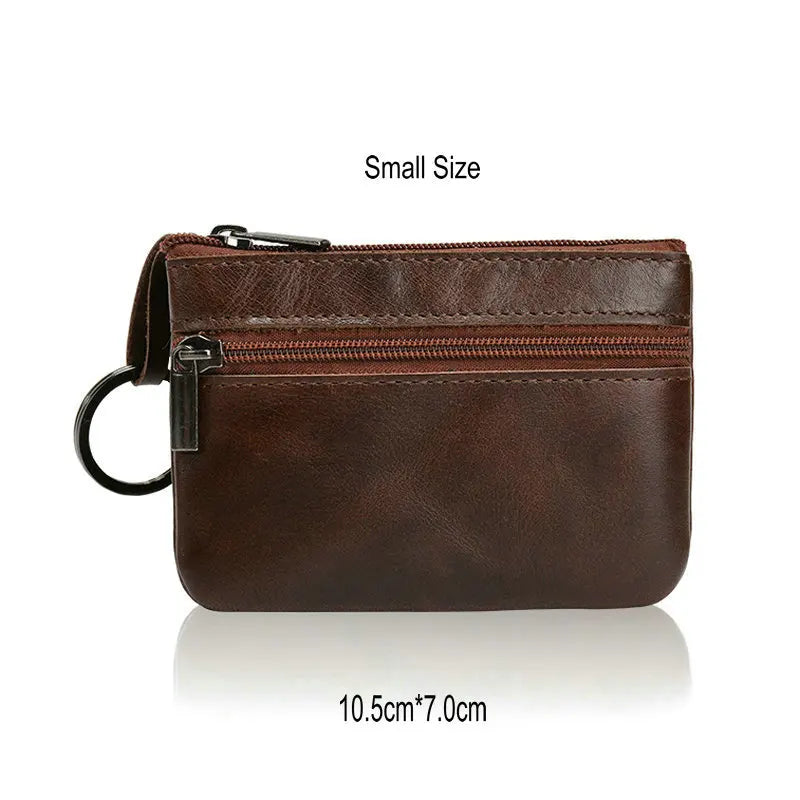Vintage Crazy Horse Leather Men's Coin Purse Genuine Leather Zipper Coin Wallet Retro Key Holder Small Money Bag