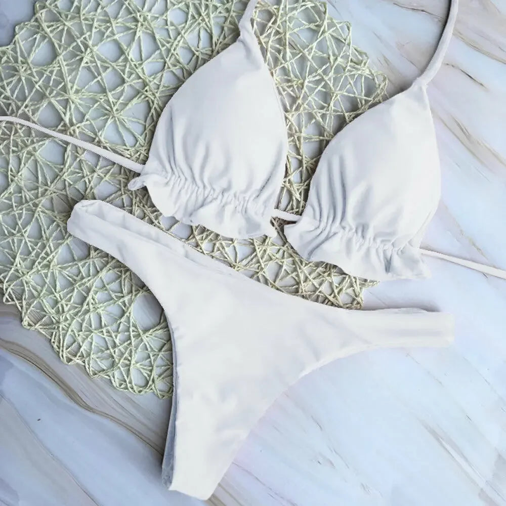 Women's Brazilian Bikini Set - Sexy Bandage Top with Thong Bottom - 2 Pieces Set