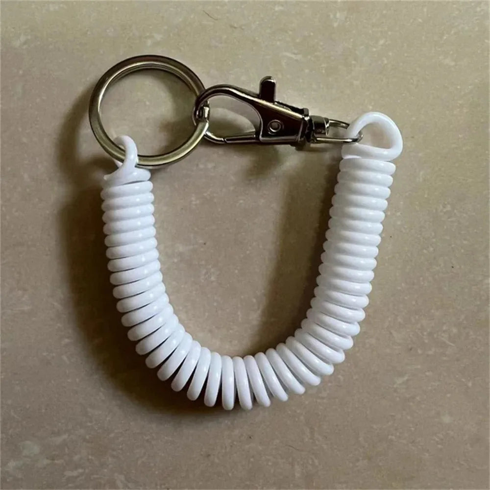 1-3 Pcs - 18cm Spiral Elastic Spring Rope Keychain - Key Ring Metal Carabiner for Anti-lost Ant-theft Phone, Wallet - Spring Key Cord Clasp Hook