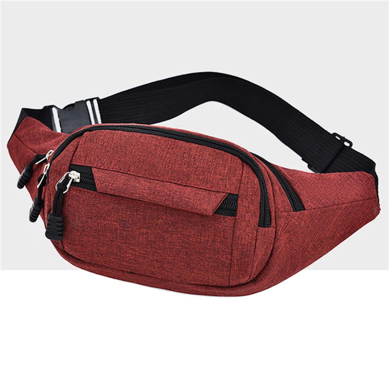 Water-resistant Waist Packs - Outdoor Sports Bag - Unisex - Canvas Pouch - Fanny Pouch - Solid Color - Zipper Crossbody Bag
