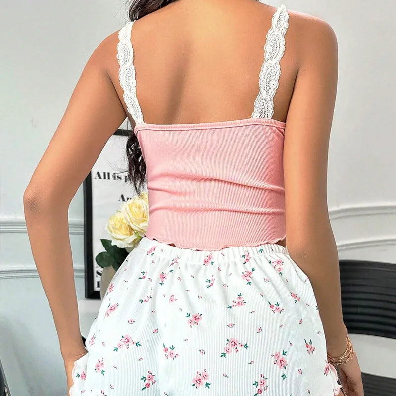 Women's Sexy Lace Camisole Vest Shorts Sleepwear