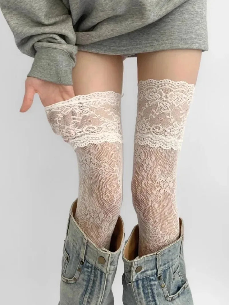 Women's Sexy Lace Floral Fishnet Stockings - Costumes - Lolita - Thigh High Socks - Nylon Mesh Breathable Over The Knee Stockings