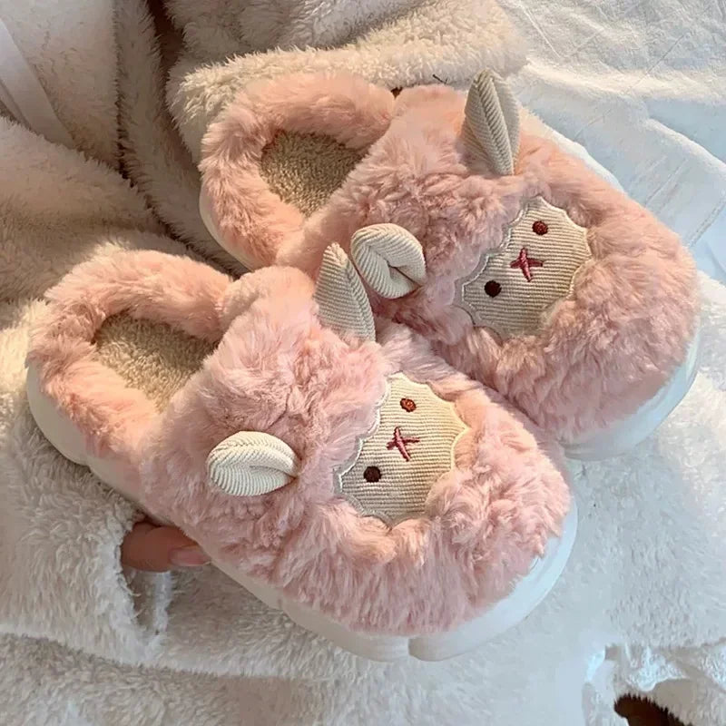 Sheep Plush Slippers - Warm Fluffy Faux Fur Sheep Cotton Slippers