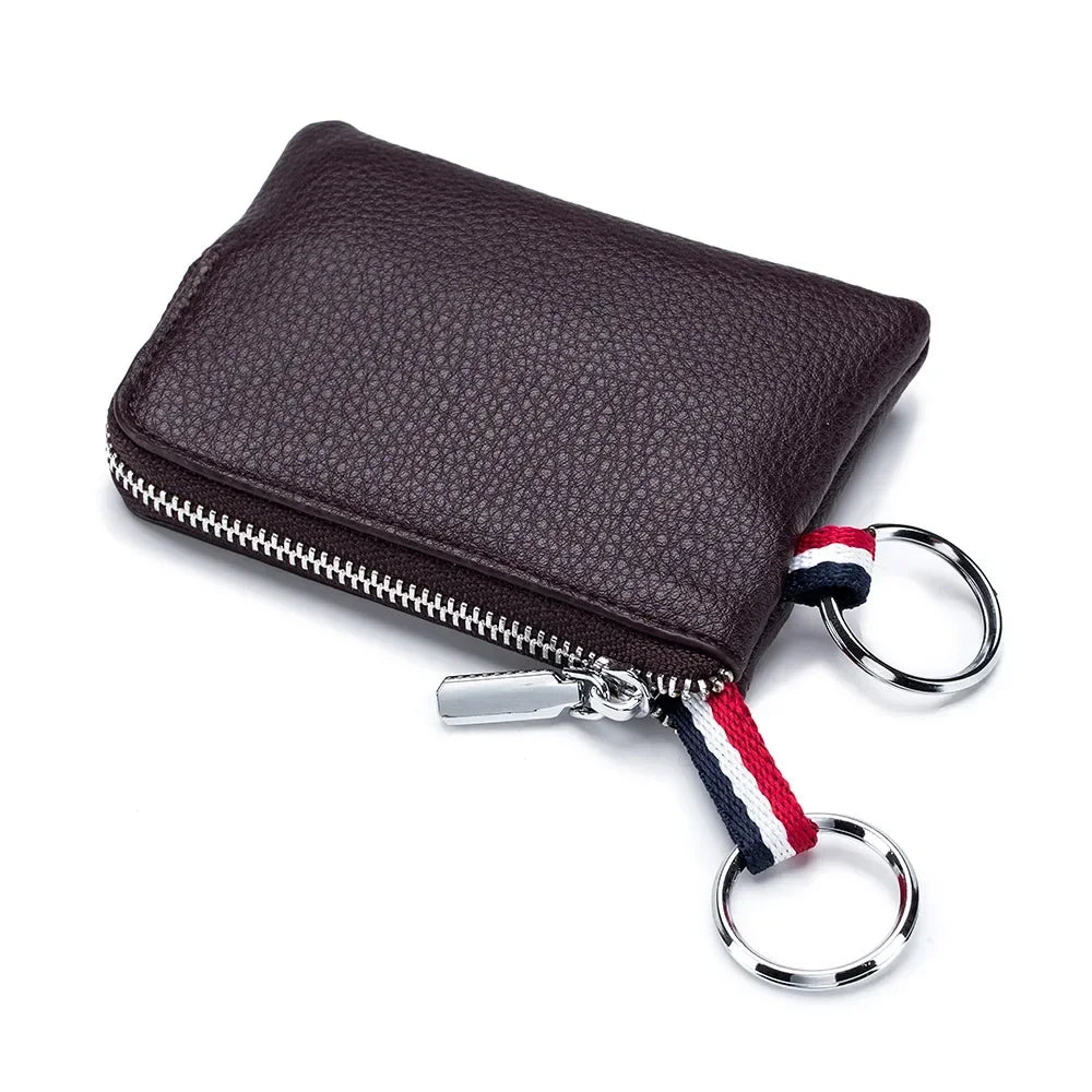 Genuine Leather Coin Purse Mini Ultra-thin Small Zipper Cute Wallet Soft Cowhide Leather Driver's License Key Bag Card Holder