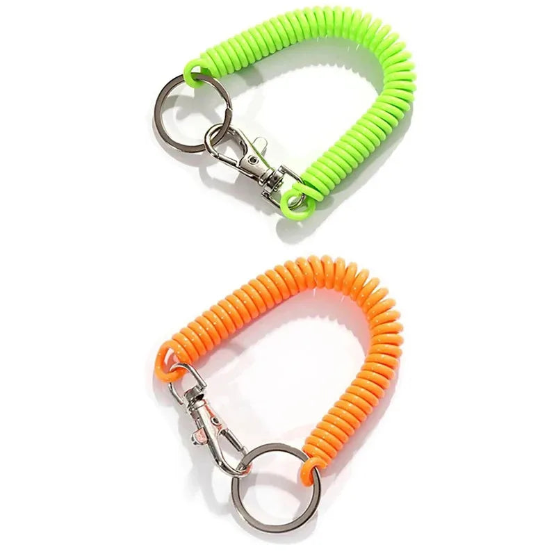 1-3 Pcs - 18cm Spiral Elastic Spring Rope Keychain - Key Ring Metal Carabiner for Anti-lost Ant-theft Phone, Wallet - Spring Key Cord Clasp Hook