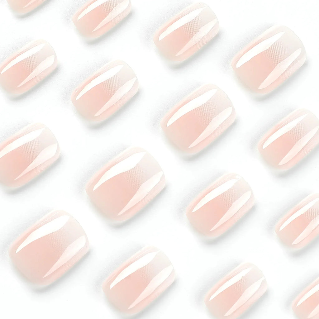 Glossy Press on Nails Set - Short Oval - Shiny Gradient - French Nail - Art - Design - Reusable Full Cover Fake Nails