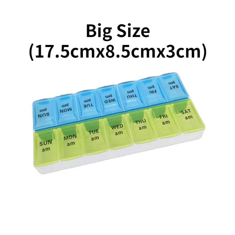 Weekly Portable Travel Pill Cases Box - 7 Days Organizer - 14 Grids Pills Container Storage - Tablets, Vitamins, Medicine, Oils