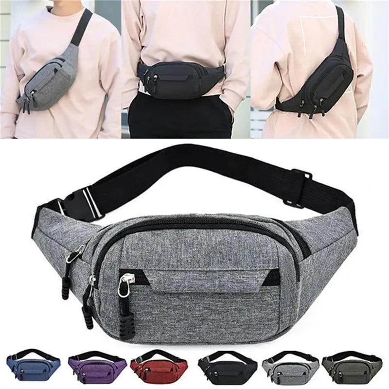 Water-resistant Waist Packs - Outdoor Sports Bag - Unisex - Canvas Pouch - Fanny Pouch - Solid Color - Zipper Crossbody Bag