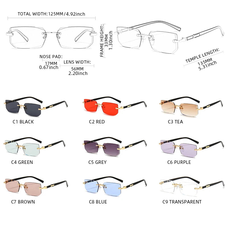 Retro Fashion Rimless Sunglasses - Classic Small Square Shades
