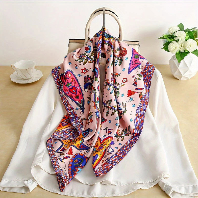 Luxury Love Tree Print Designer Scarf - Twill Silk - Shawls Wraps - Neck Scarves - Hijab - Bandana - Pashmina Handband 90x90cm