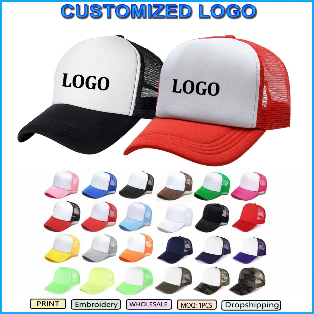 Customize Trucker Cap Unisex - Heat Transfer Logo - Mesh Caps - Summer Adjustable Foam Trucker Hat