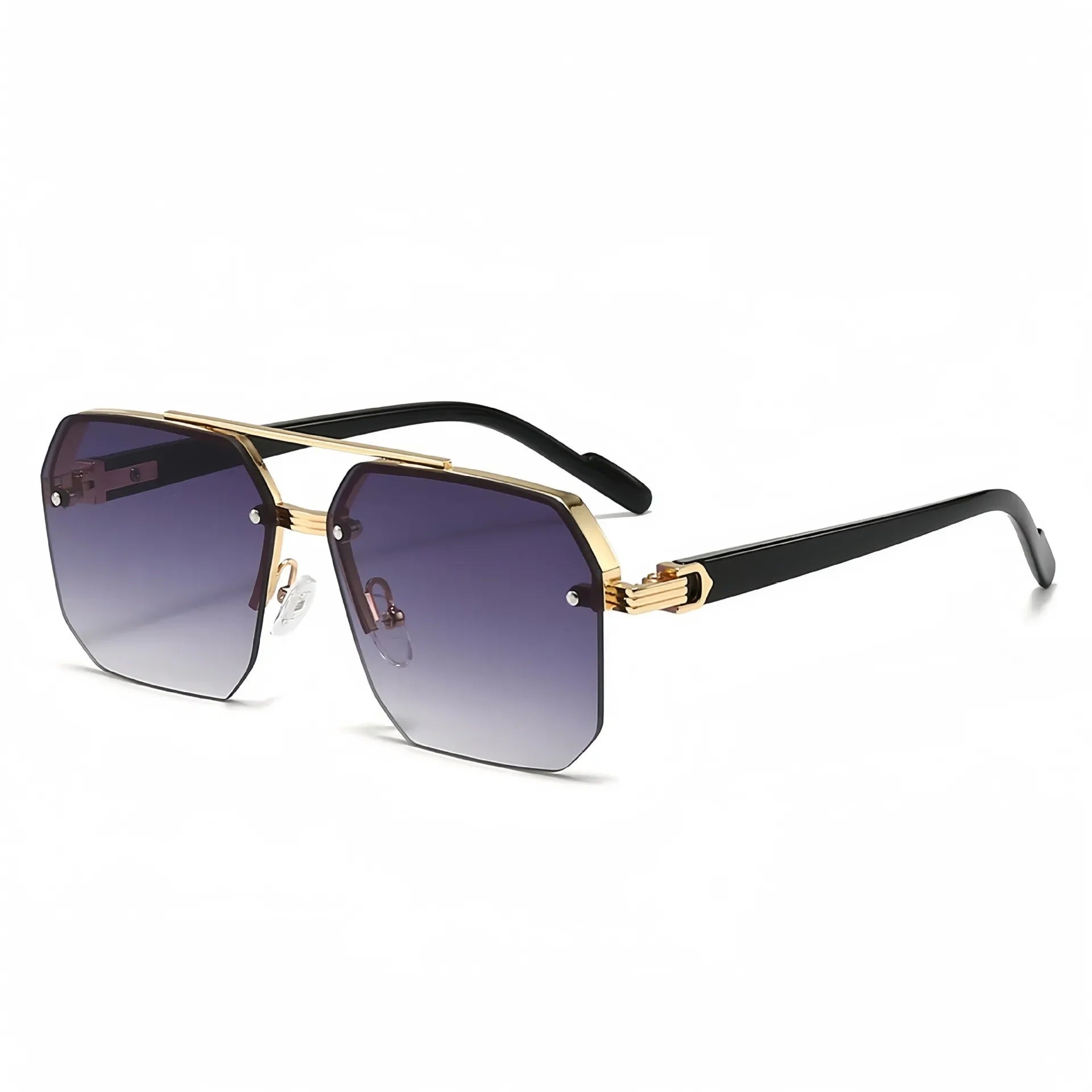 Trendy Aviator Sunglasses for Men and Women - Retro Double Bridge Metal Driving UV400 Outdoor Eyewear Semi-Rimless Lentes De Sol