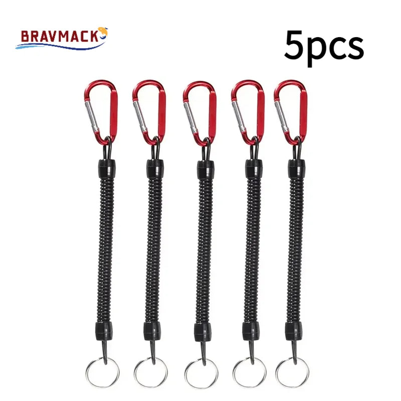 5pcs Fishing Lanyards - Tactical Retractable Spring Elastic Rope With Carabiner - Camping - Anti-lost Phone Keychain - Fishing Rope