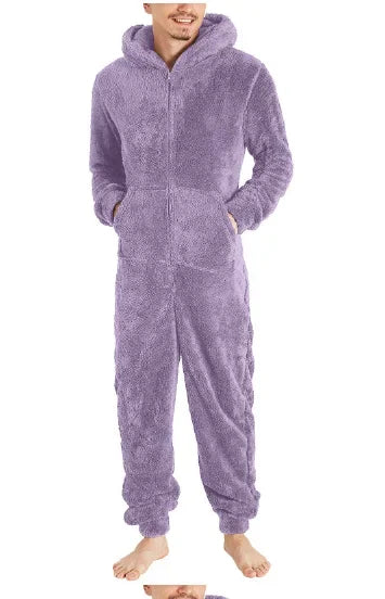 Men's Sleepwear Jump Suit - Plush Thermal One-piece Pajamas