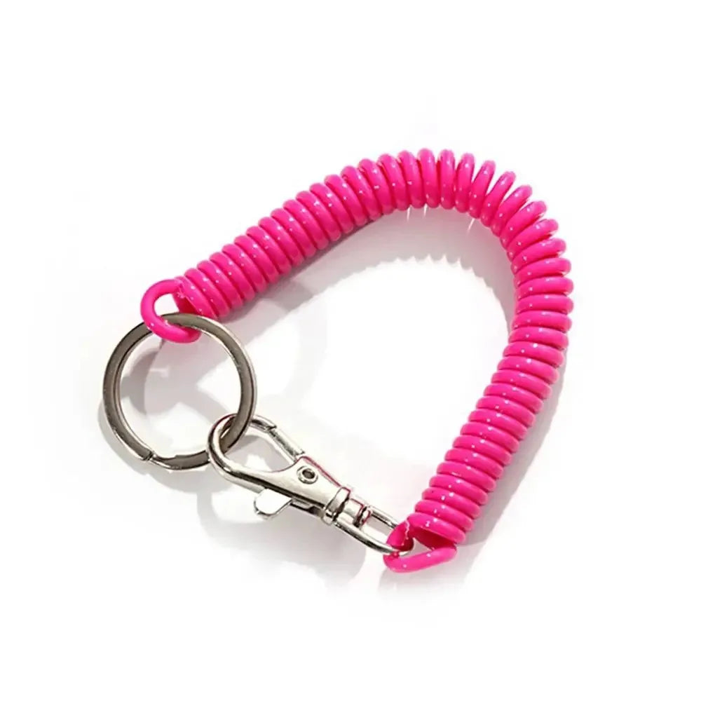 1-3 Pcs - 18cm Spiral Elastic Spring Rope Keychain - Key Ring Metal Carabiner for Anti-lost Ant-theft Phone, Wallet - Spring Key Cord Clasp Hook