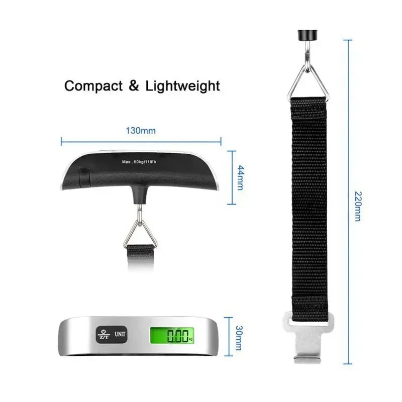 110Lb/50Kg Hanging Baggage Scale - Digital Luggage Scale - LCD Display Portable Suitcase Weighing Scale - Travel Luggage Weight Scale