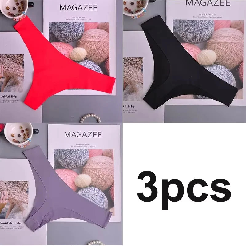 3 pairs - Women's Panties - Ice Silk Underwear Low Waist V-Waist Briefs Cotton Crotch Breathable Quick-Drying Sports Underwear