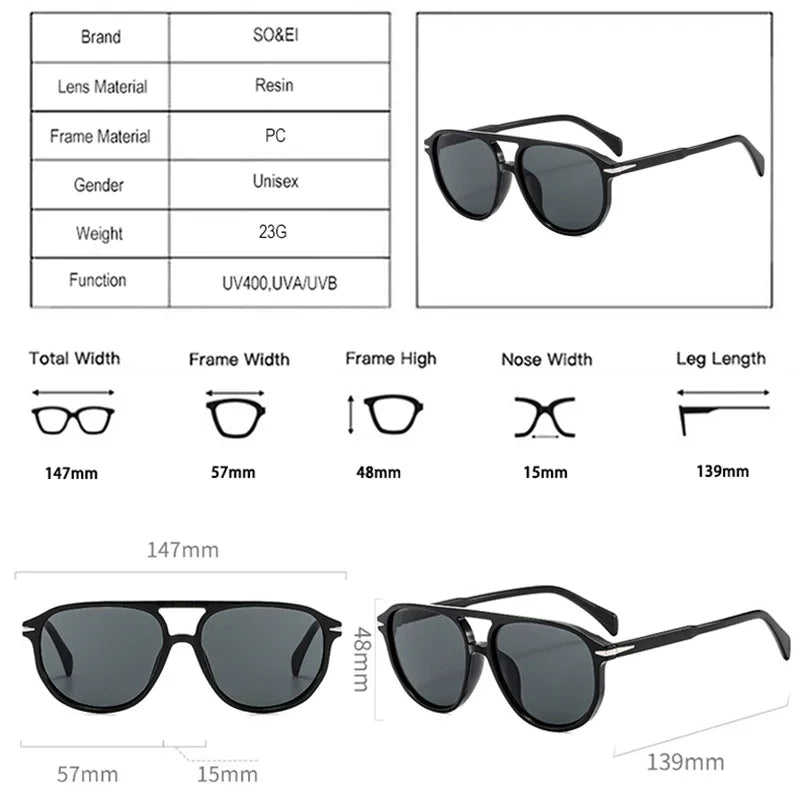 Retro Double Bridges Pilot Men's Rivets Sunglasses
