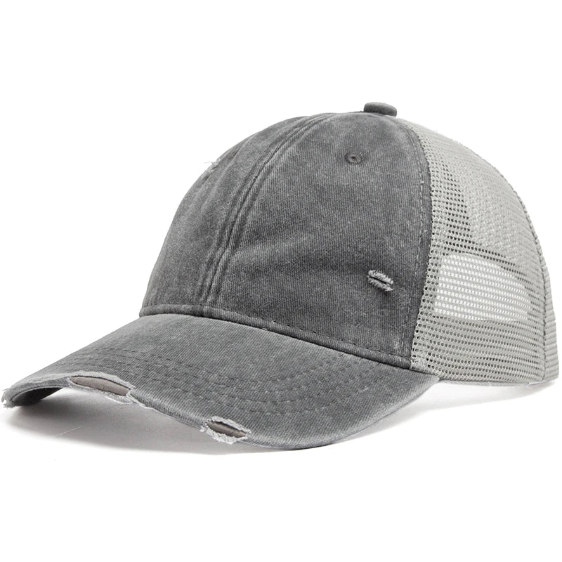 Outdoor Mesh Baseball Cap - Summer Casual - Washed - Sun Visor - Hip Hop Cap Adjustable For Snapback