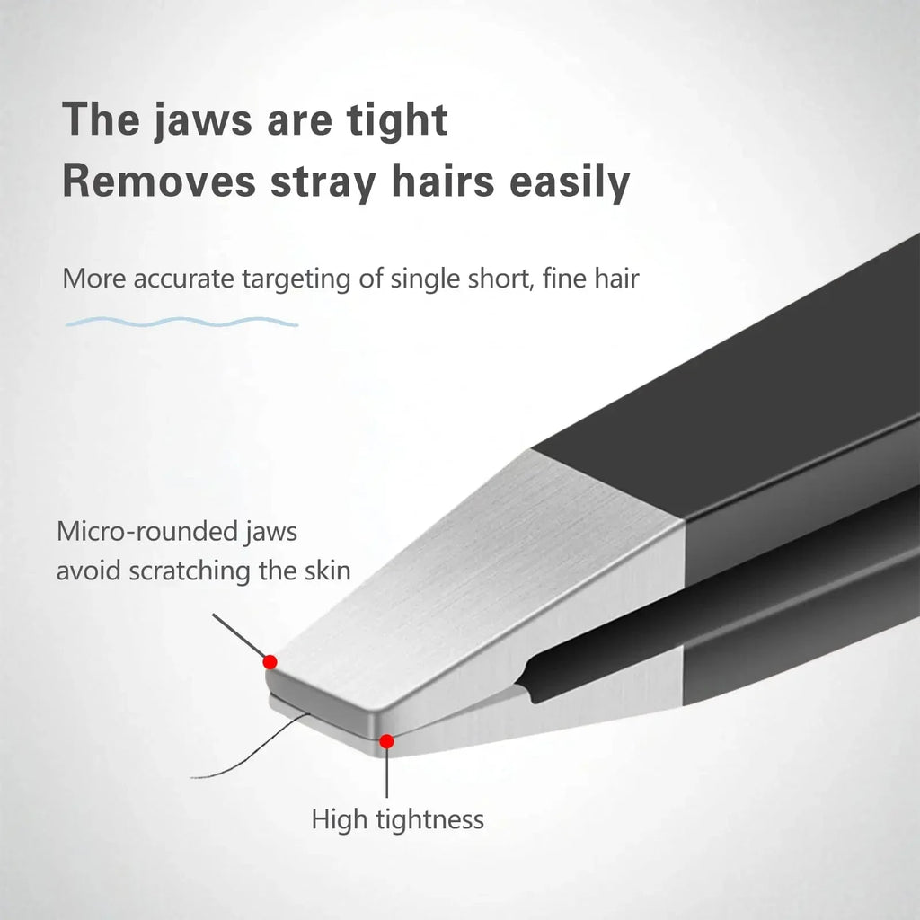 Black Tweezer Set, High Precision Stainless Steel Eyebrow Tweezers for Facial Hair, Inward Growing Hair and Splinter Remover Kit