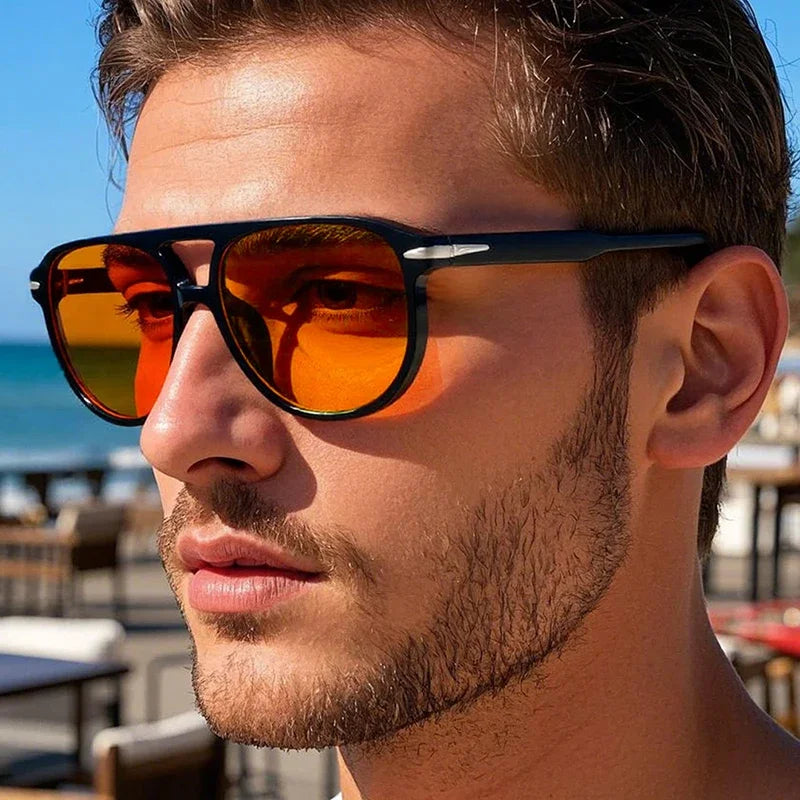 Retro Double Bridges Pilot Men's Rivets Sunglasses