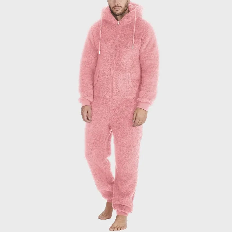 Men's Sleepwear Jump Suit - Plush Thermal One-piece Pajamas