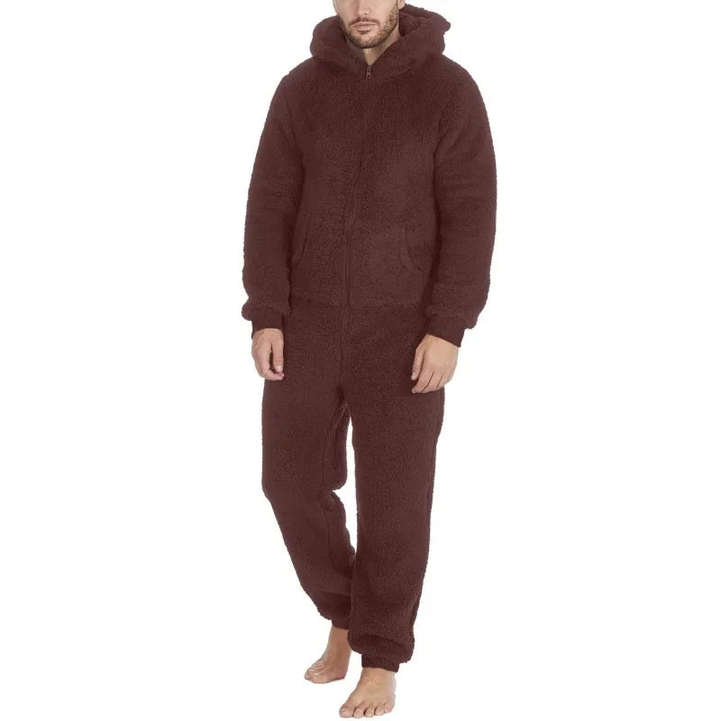 Men's Sleepwear Jump Suit - Plush Thermal One-piece Pajamas