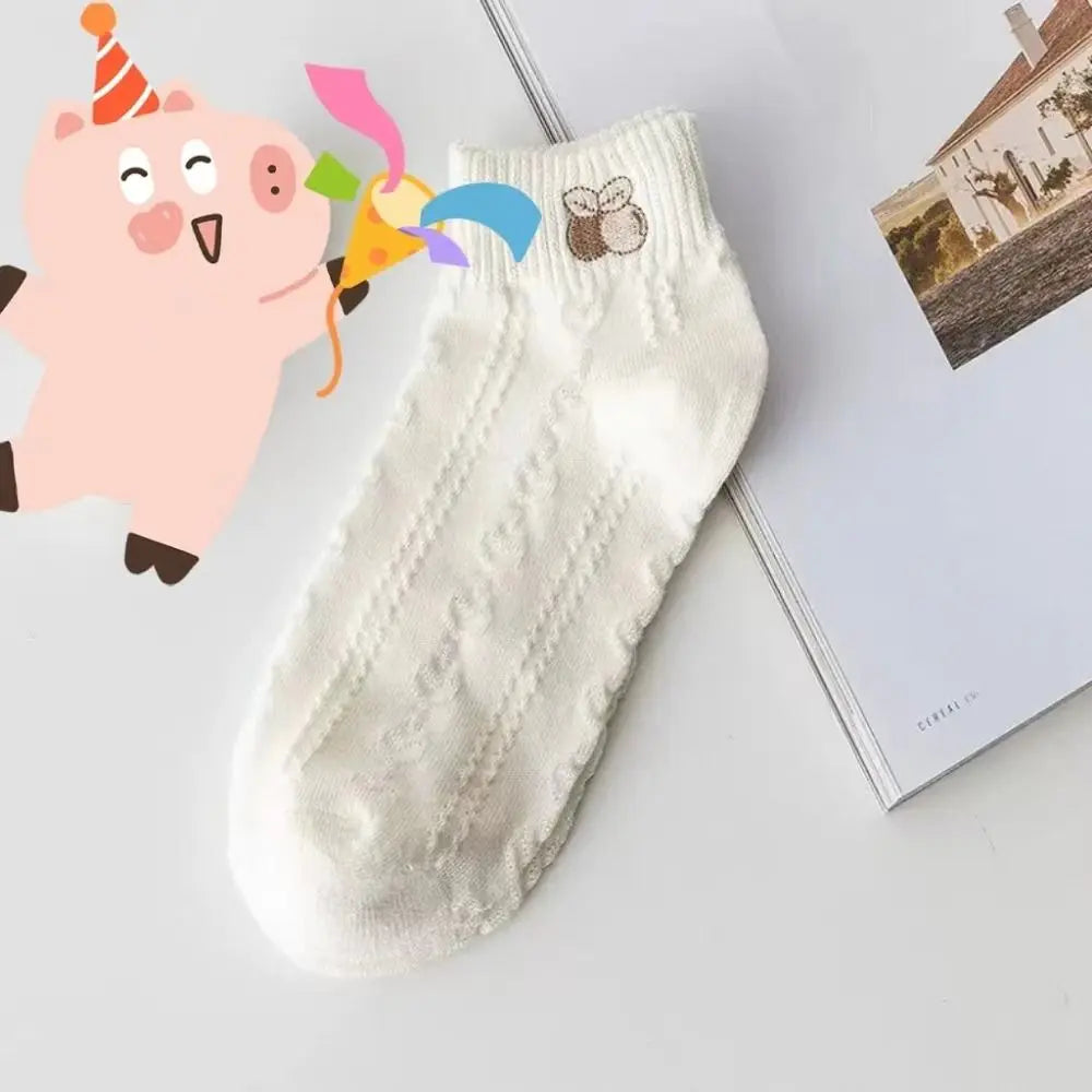 Women's Frilly Ruffle Cotton Socks - Ankle Short - Boat Socks - Loose Knitting - Solid Color - Mid Tube Sock