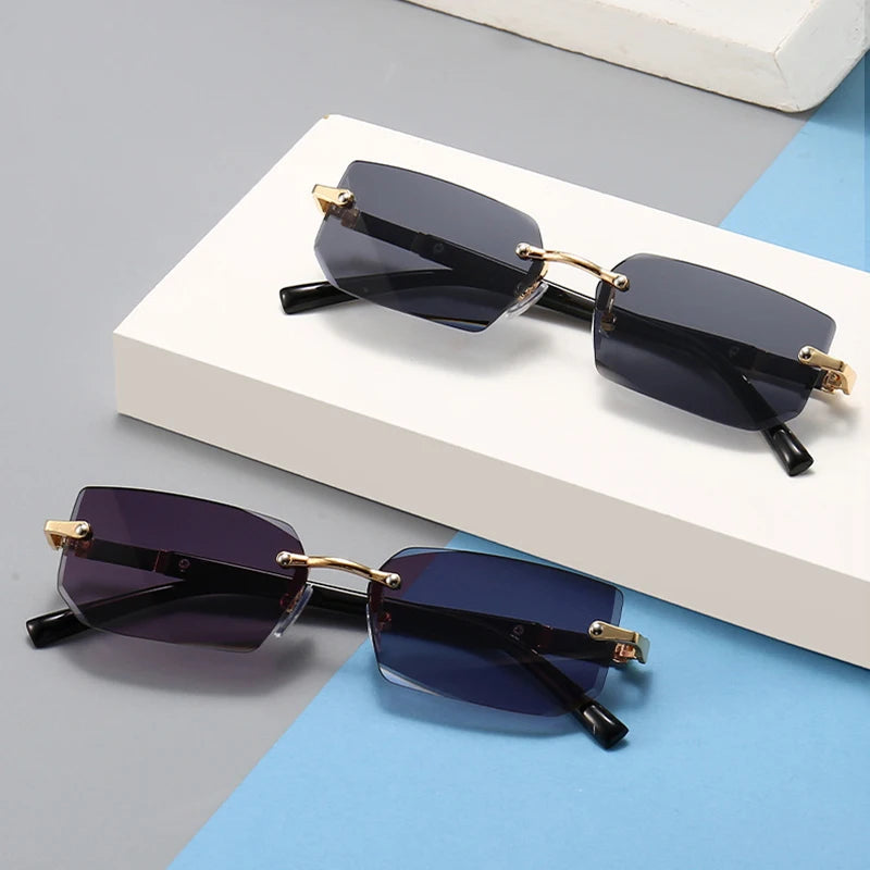 Retro Fashion Rimless Sunglasses - Classic Small Square Shades