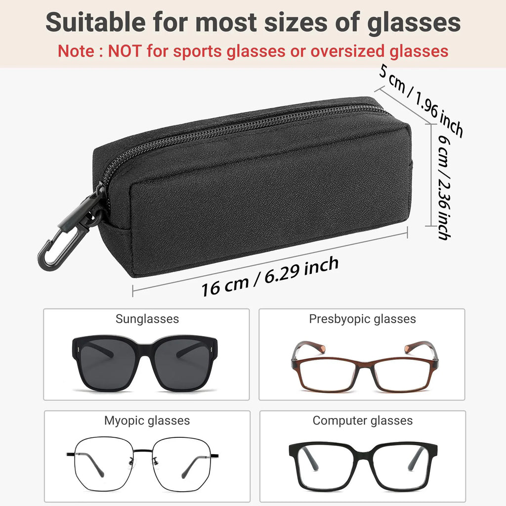 Double Glasses Case - Soft Eyeglass Case - Sunglasses Travel Case Organizer - Portable Reading Glass Pouch Bag with Clip Zipper