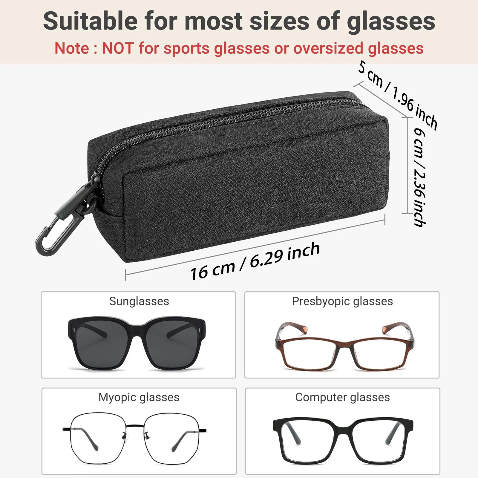 Double Glasses Case - Soft Eyeglass Case - Sunglasses Travel Case Organizer - Portable Reading Glass Pouch Bag with Clip Zipper