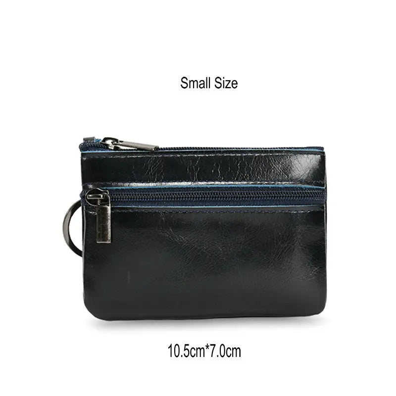 Vintage Crazy Horse Leather Men's Coin Purse Genuine Leather Zipper Coin Wallet Retro Key Holder Small Money Bag