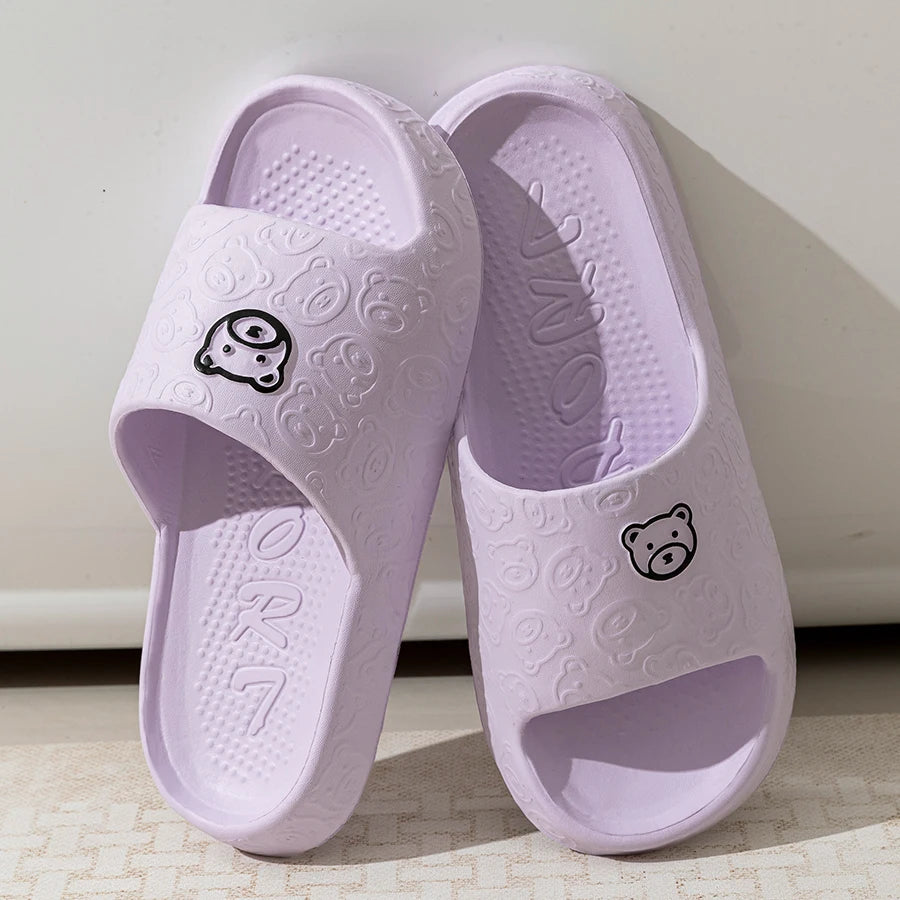 Women's Soft Sole Cartoon Bear Print EVA Slides