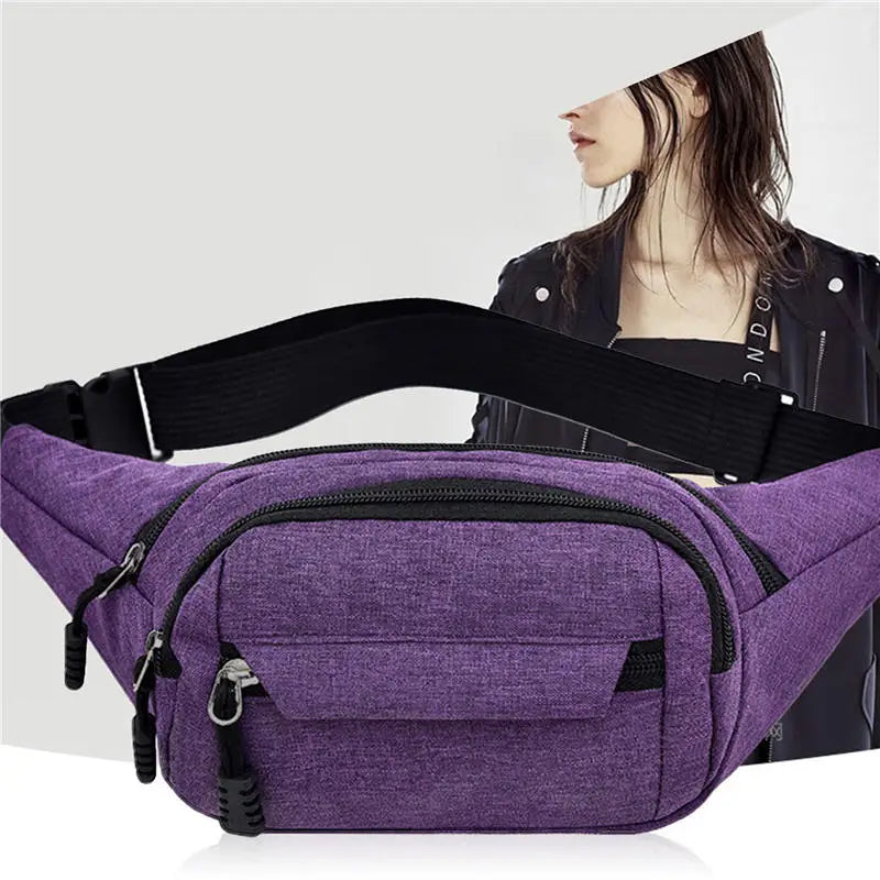 Water-resistant Waist Packs - Outdoor Sports Bag - Unisex - Canvas Pouch - Fanny Pouch - Solid Color - Zipper Crossbody Bag