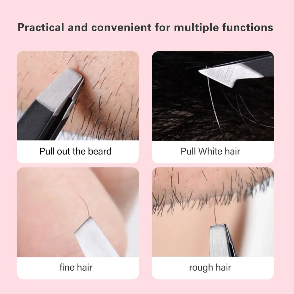 Black Tweezer Set, High Precision Stainless Steel Eyebrow Tweezers for Facial Hair, Inward Growing Hair and Splinter Remover Kit