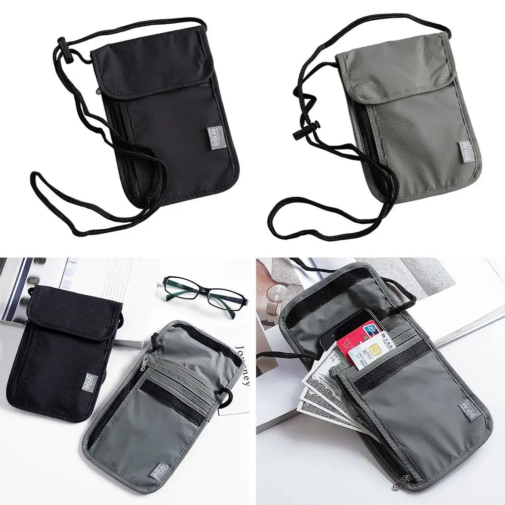 Water-resistant RFID Nylon Storage Pouch - Travel Document Card, Passport Neck Bag Wallet - Money, Document, Card, Passport, Pouch