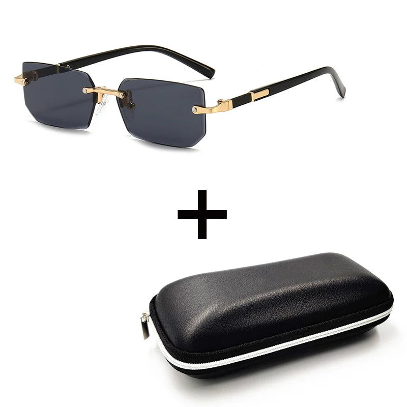 Retro Fashion Rimless Sunglasses - Classic Small Square Shades