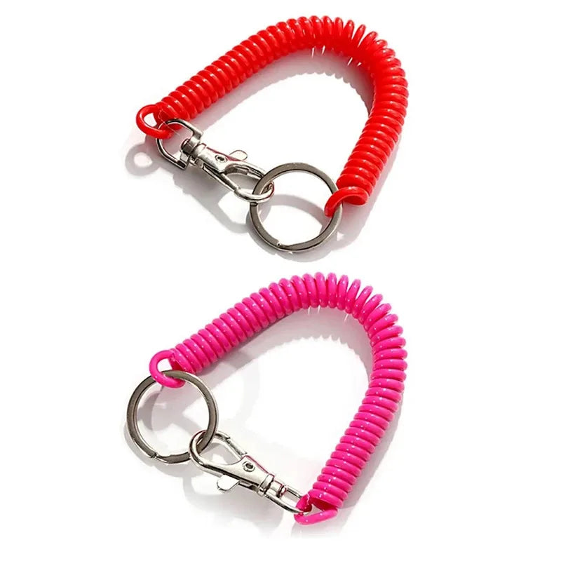 1-3 Pcs - 18cm Spiral Elastic Spring Rope Keychain - Key Ring Metal Carabiner for Anti-lost Ant-theft Phone, Wallet - Spring Key Cord Clasp Hook