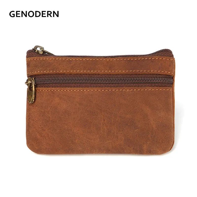 Vintage Crazy Horse Leather Men's Coin Purse Genuine Leather Zipper Coin Wallet Retro Key Holder Small Money Bag