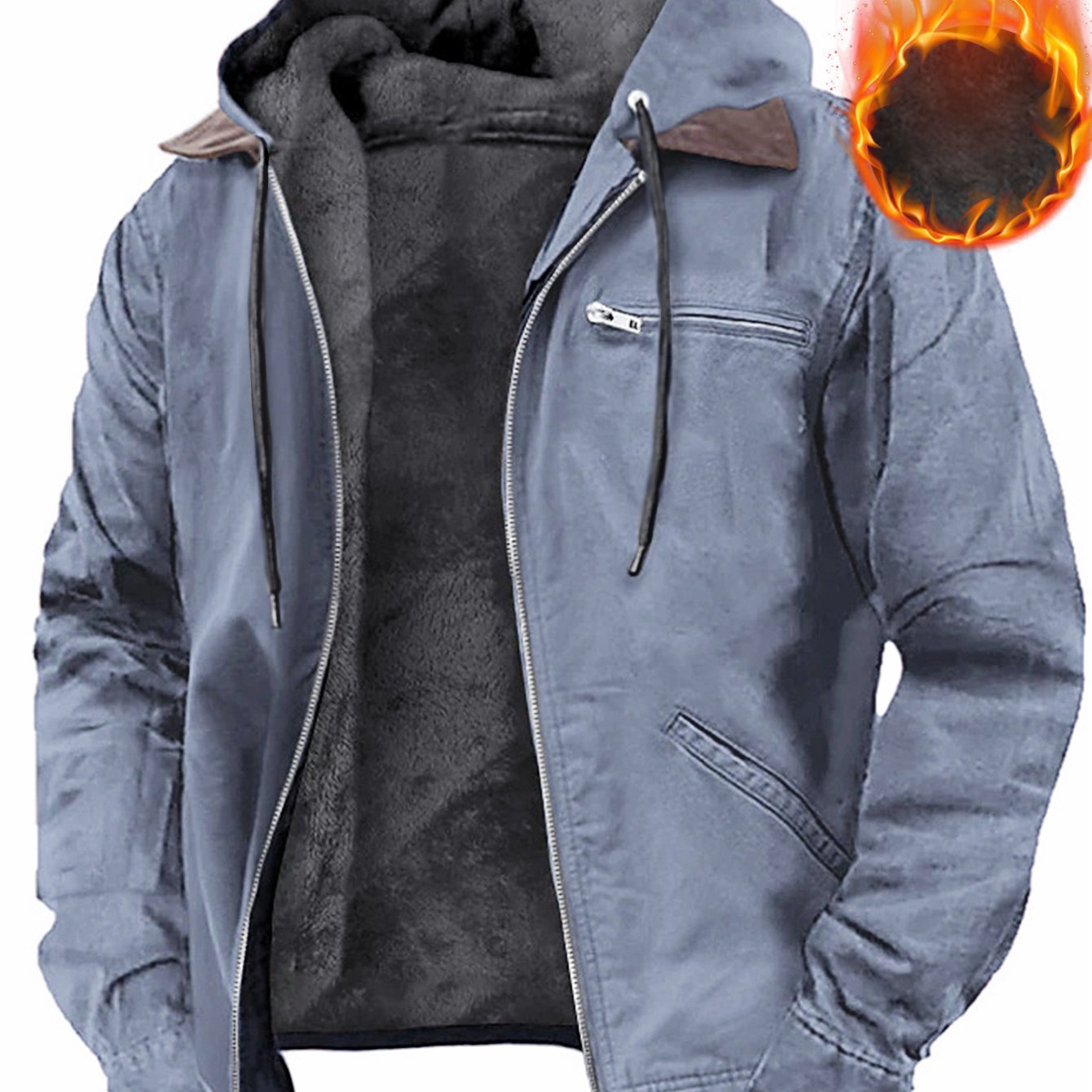 Men's Vintage Oversized Hooded Fleece-Lined Jacket - 350gsm Heavyweight 65% Polyester/35% Fleece Blend, Full-Zip Front Closure, Full-Zip Hooded Coat with Full-Zip Closure, Machine Washable Winter Jacket For Cold Weather - Ide