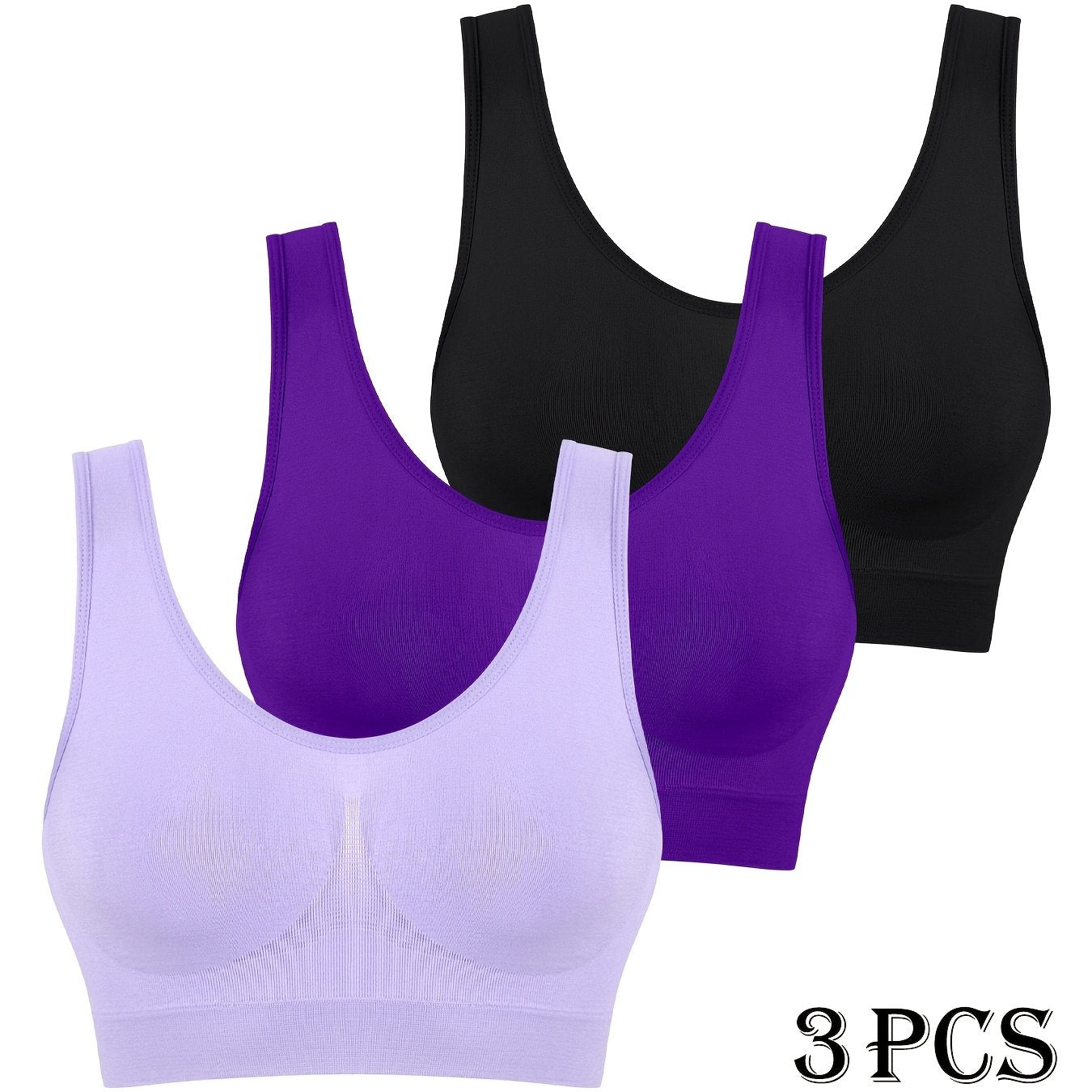 3 pcs - Women's Seamless High-Impact Sports Bras - No Padding Lightweight Breathable Mesh - High Elasticity for Gym, Yoga, Running - Elegant Special Series - Highelasticity Fabric