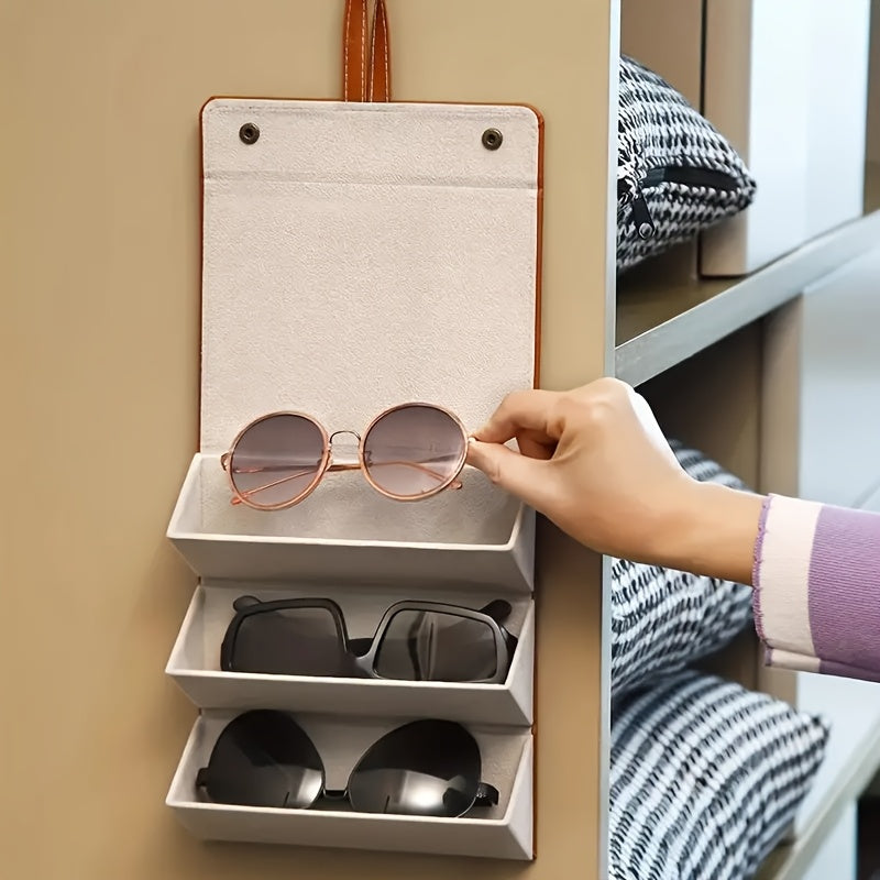 3-compartment Fashion Glasses Storage Box with Foldable Suitcase Frame for Better Storage Of Glasses, Suitable for Hanging Multiple Pairs Of Glasses for Display