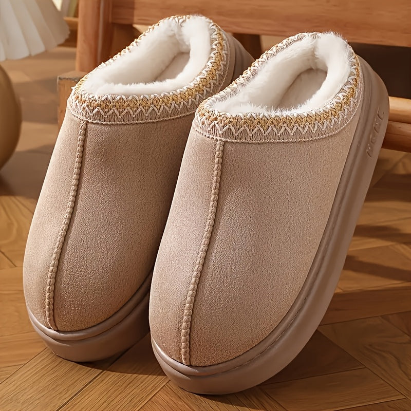 Women's Cozy Lace-Trimmed Slippers - Solid Color - Thick Sole for Non-Slip Grip - All-Season Comfort, Easy Care - Ladies Slippers