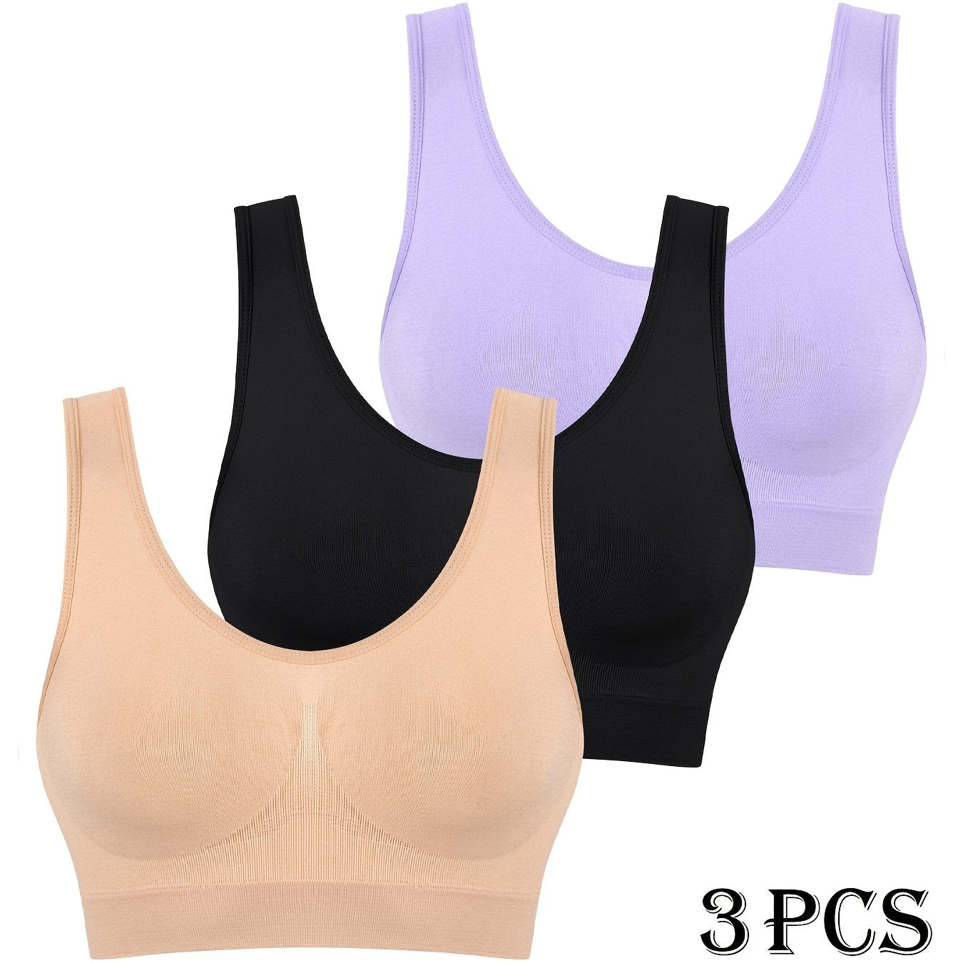 3 pcs - Women's Seamless High-Impact Sports Bras - No Padding Lightweight Breathable Mesh - High Elasticity for Gym, Yoga, Running - Elegant Special Series - Highelasticity Fabric