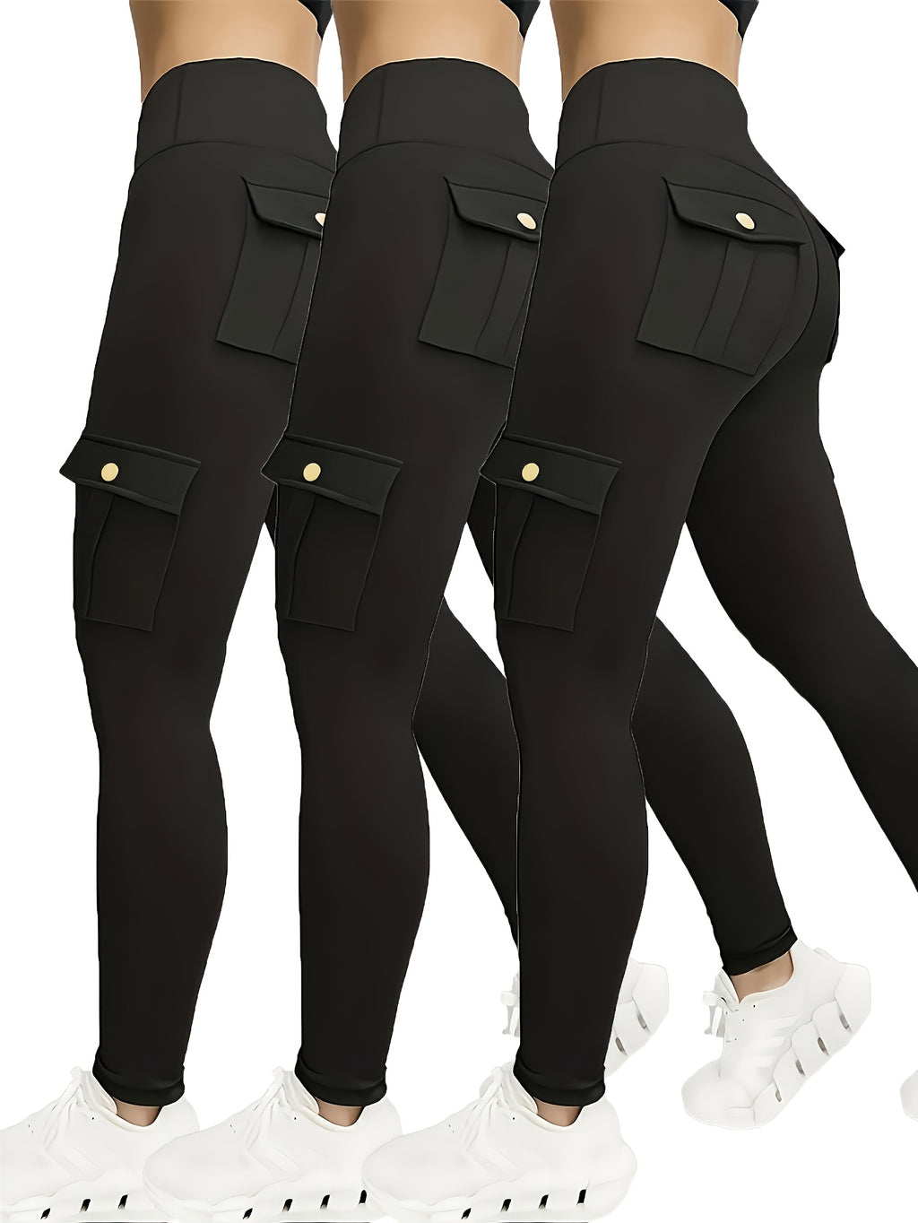 High-Waisted Sports Leggings with Pockets - College-Style Polyester Fabric with Stretch Waist - Yoga Pants - Solid Color Tight Leggings - Plus Size Leggings