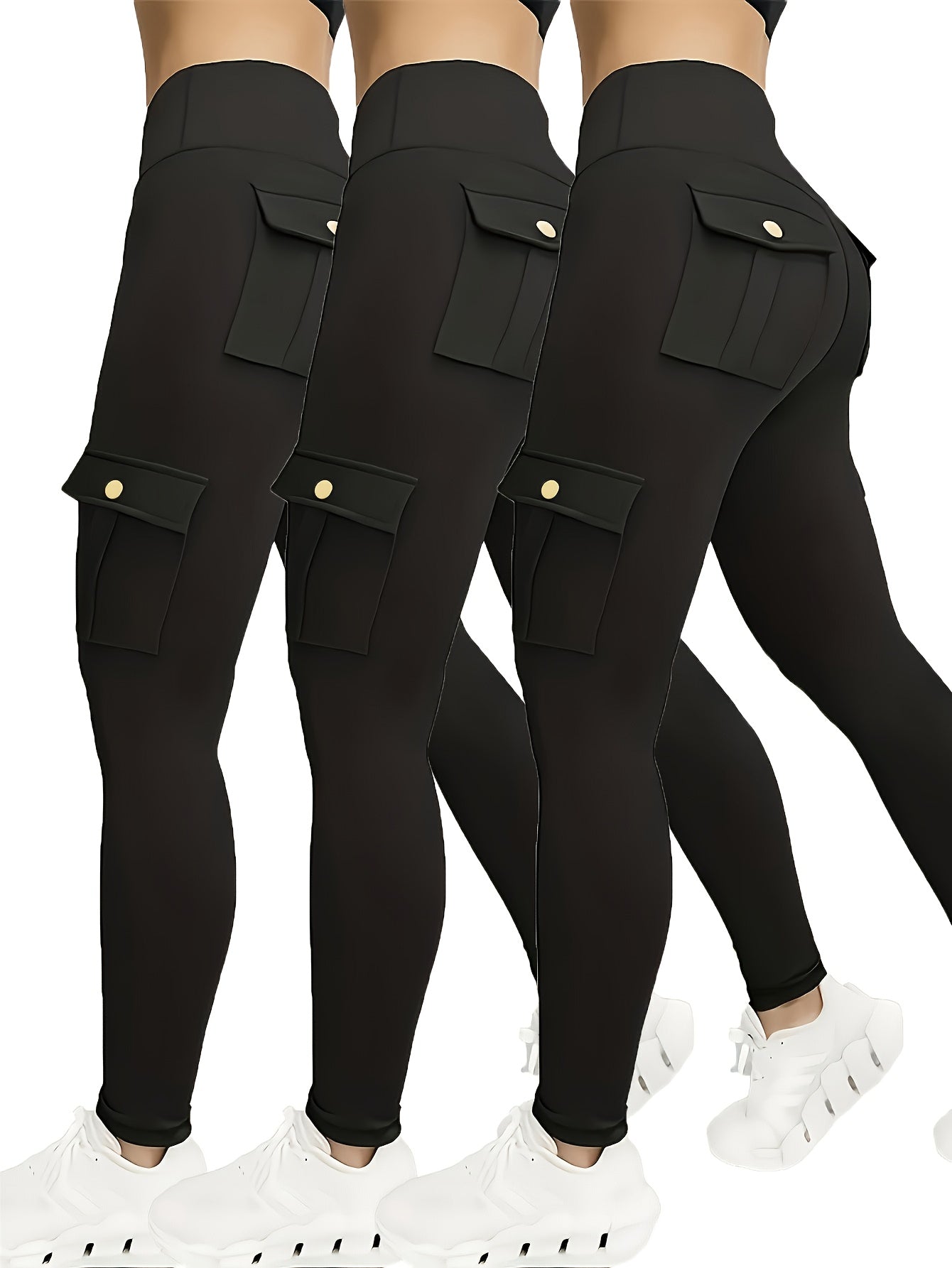 High-Waisted Sports Leggings with Pockets - College-Style Polyester Fabric with Stretch Waist - Yoga Pants - Solid Color Tight Leggings - Plus Size Leggings