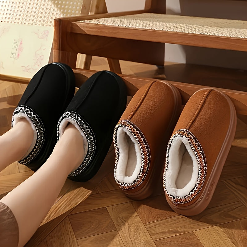 Women's Cozy Lace-Trimmed Slippers - Solid Color - Thick Sole for Non-Slip Grip - All-Season Comfort, Easy Care - Ladies Slippers